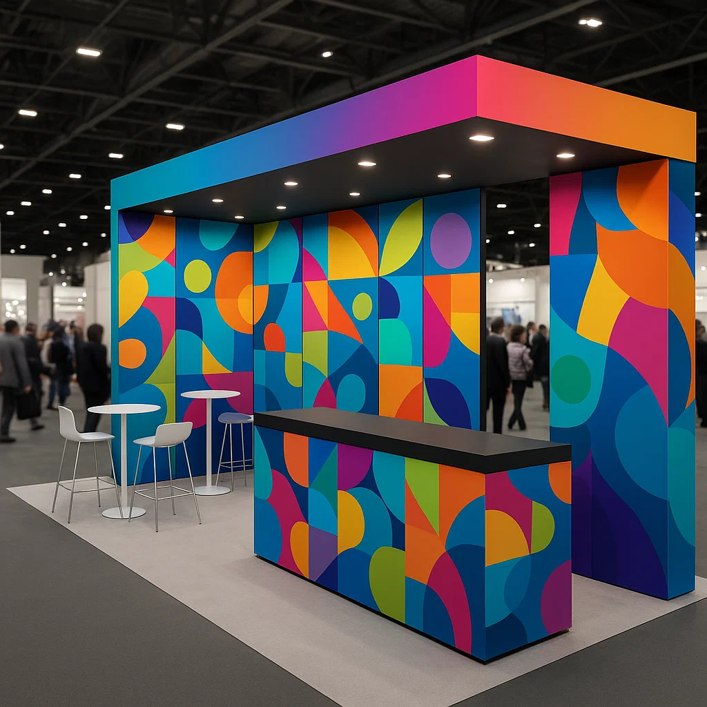 Illustration showing exhibition stand graphics options